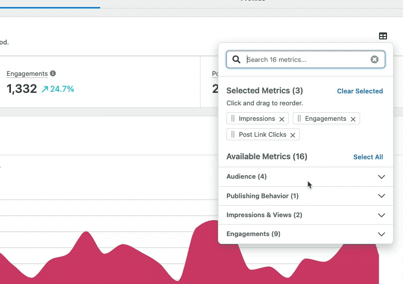 Metrics being selected and ranked using a drag-and-drop tool
