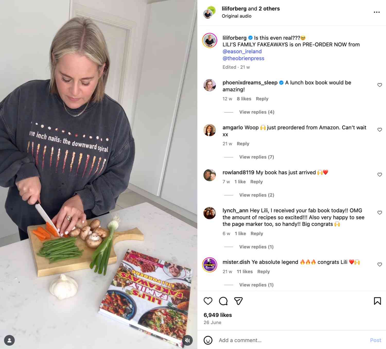 Lili Forberg’s Instagram post shows a montage of the recipes she included in her new book