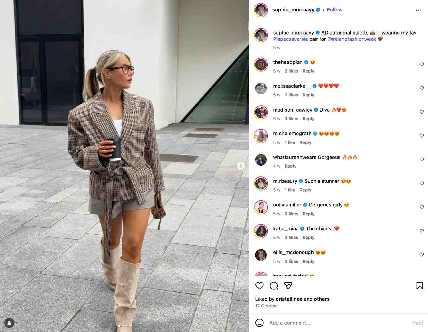 Sophie Murray’s Instagram post shows her wearing an “autumnal palette” and holding a cup of coffee