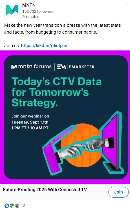 Example of call to action to increase social media conversions on LinkedIn.