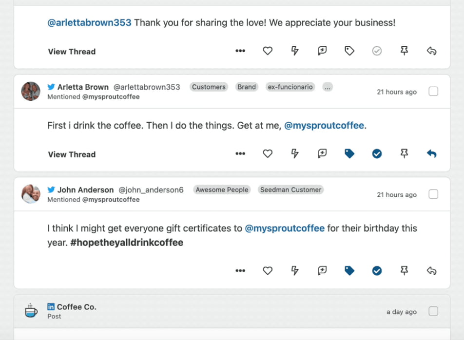 The Smart Inbox 'sTagging capabilities, which enable you to filter your messages based on themes, topics, content type, audience type or campaigns.