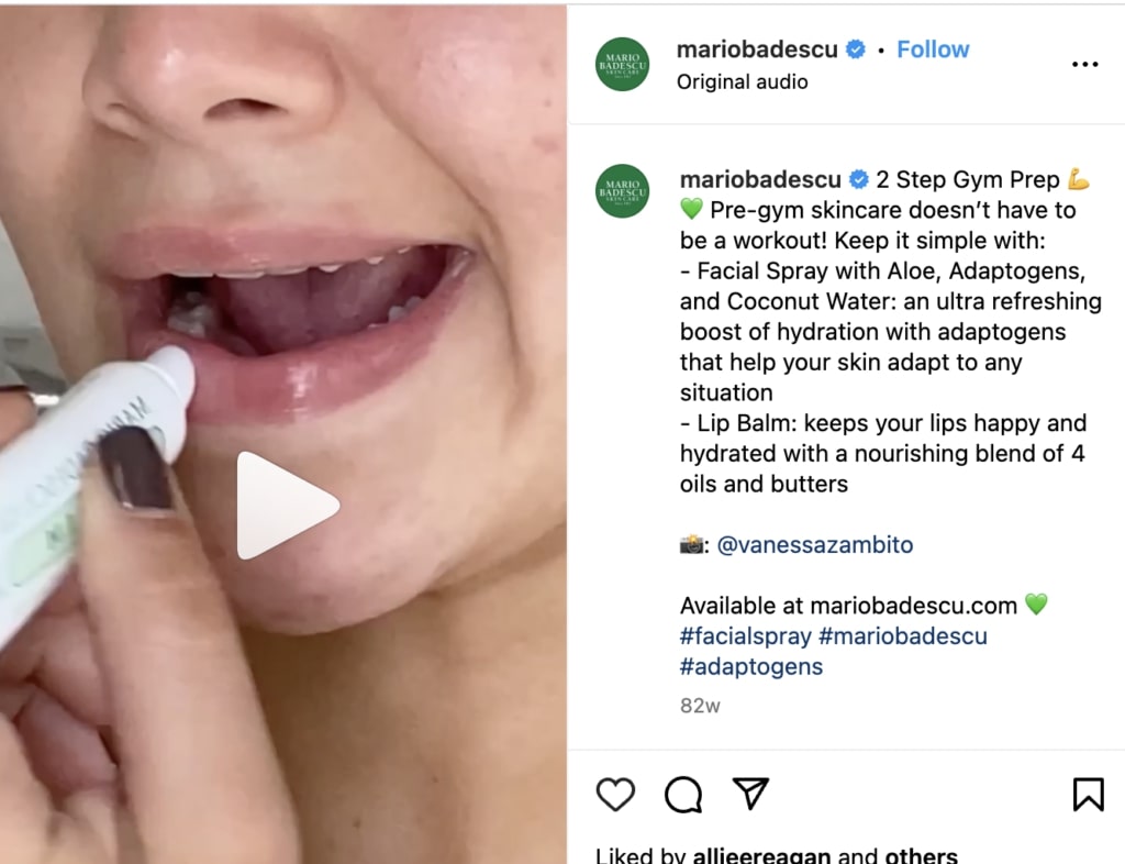 An instagram from influencer Vanessa Zambito for skin care brand Mario Badescu.