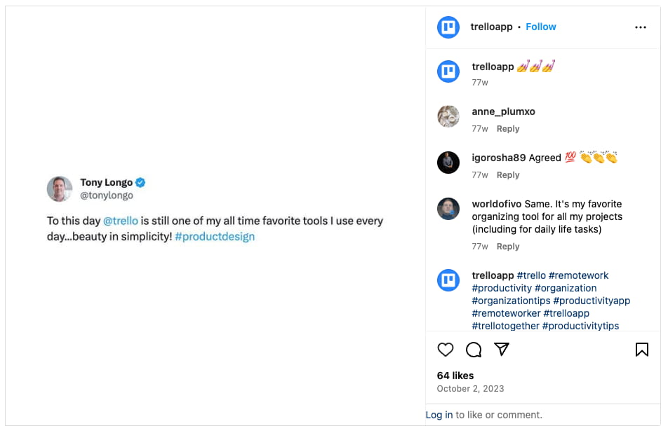 Tony Lango's tweet reposted by Trello