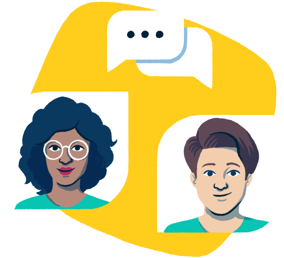 Frau und Mann mit Chat-Blase über ihnen