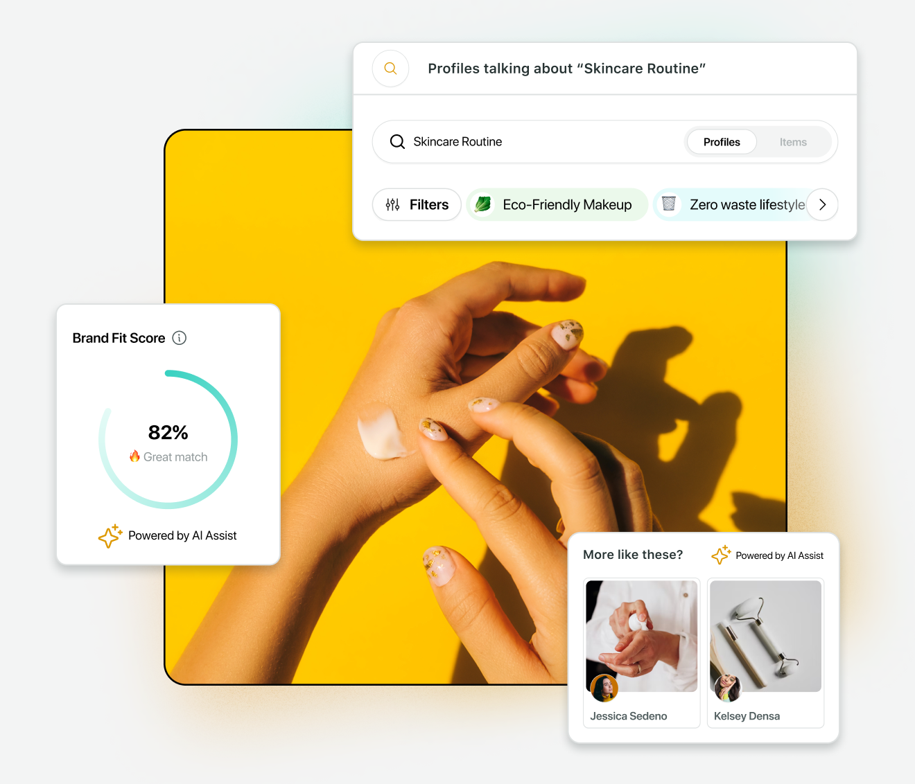 A collage of data for an influencer post displaying engagement rate by influencer category, overall Instagram performance with engagements and impressions‌ and a volume leaderboard with mentions and post counts.