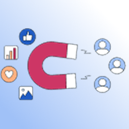 Magnet attracting user profiles, surrounded by social media icons, illustrating social media lead generation.