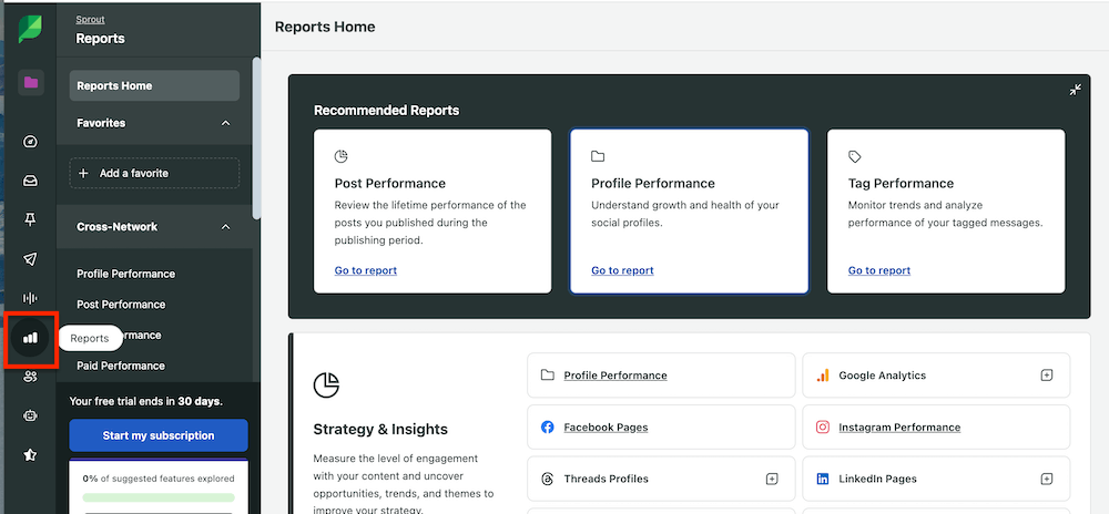 Sprout Social’s Reports homepage