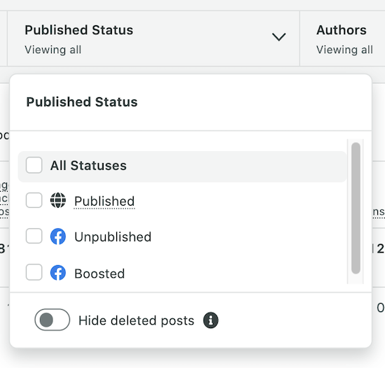 Sprout’s Published status filter