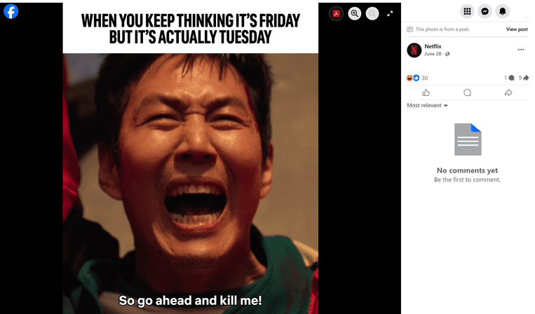 A Facebook meme from Netflix.