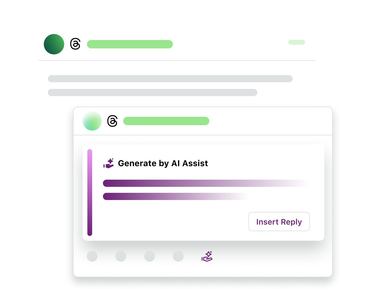 L'interfaccia utente del prodotto mostra la risposta ai commenti di Threads in Sprout Social utilizzando la tecnologia AI.​​ 