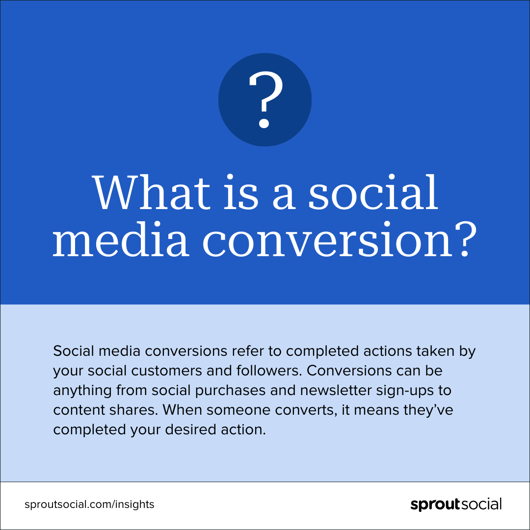 A blue graphic defining what a social media conversion is.